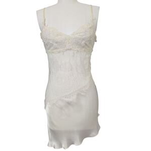 Vintage Jonquil by Diane Samandi Asymmetric Satin and Lace Chemise Slip Dress
